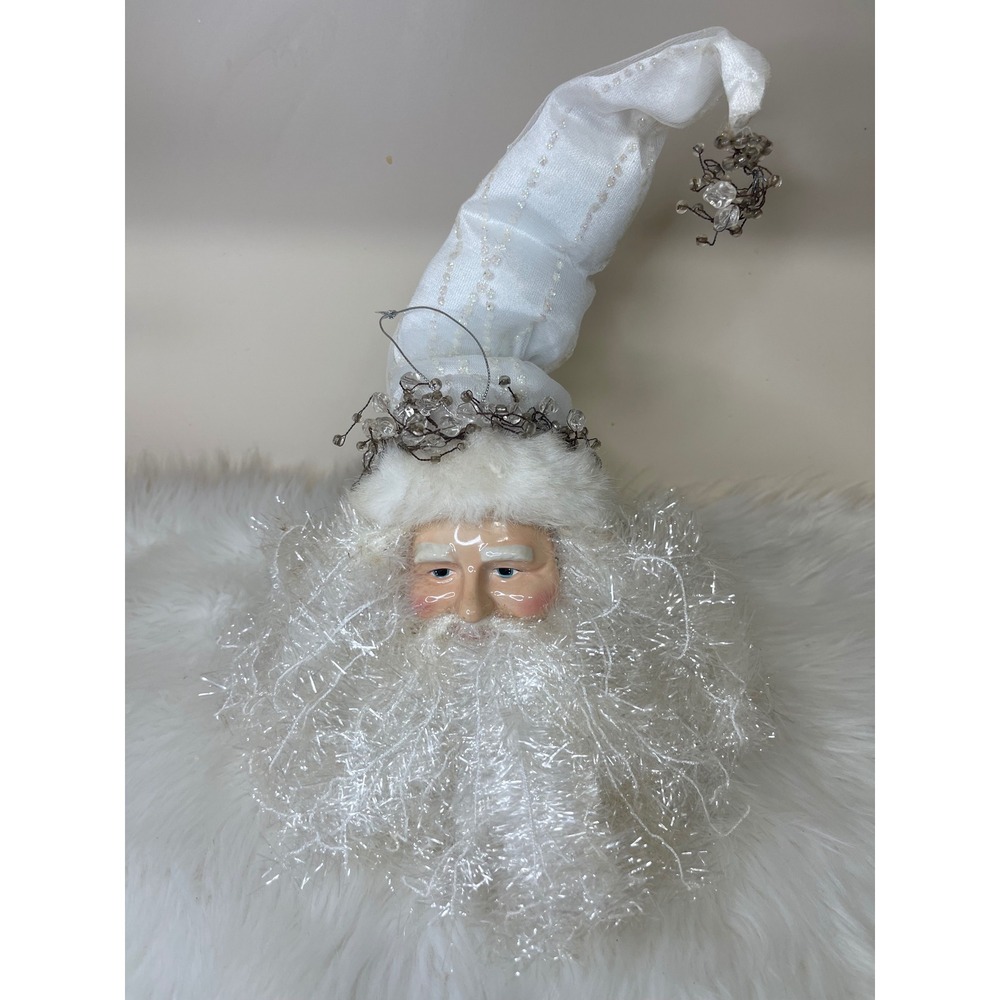 Vintage Dillard's‎ Trimmings Porcelain Santa Head White Hanging Decor With Box - Picture 2 of 14